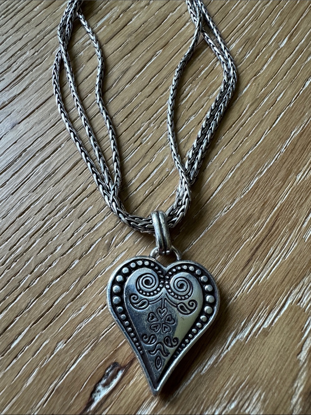 Brighton Ophelia Heart Necklace Triple silver chain Coastal cowgirl Western